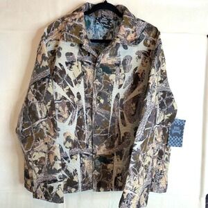 Rebel Vengeance Mens Tapestry Streetwear Camo Button Up Jacket Brown Small NEW